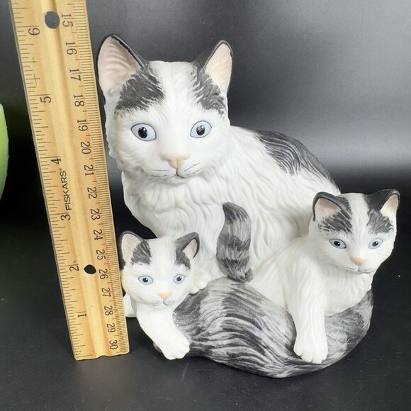 Homco Black White Mother Cat Kitty with Kittens Figurine Large Ceramic Figure - Picture 3 of 10